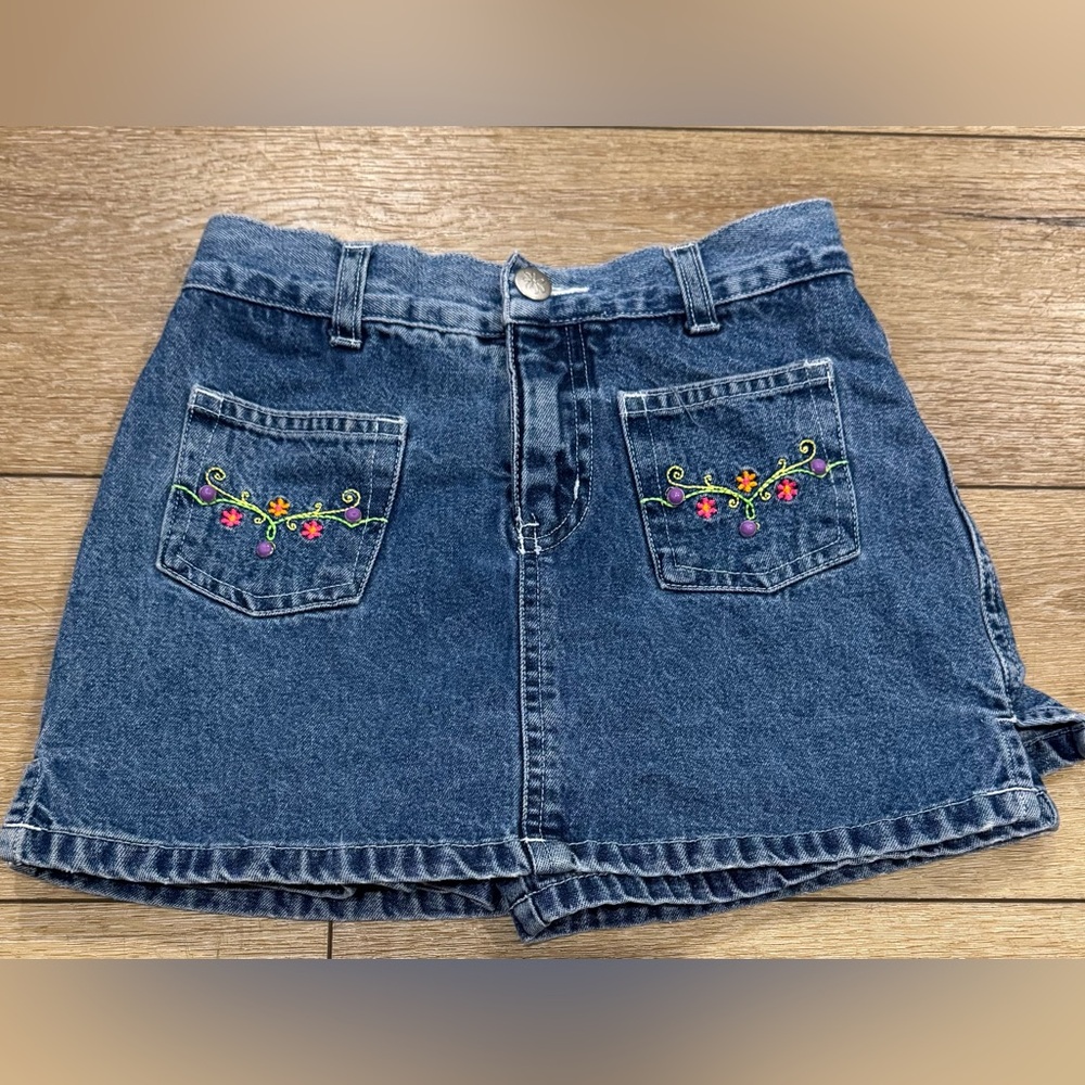 Y2K‎ Emergency Exit Denim Embroidered Girls Skort size 7